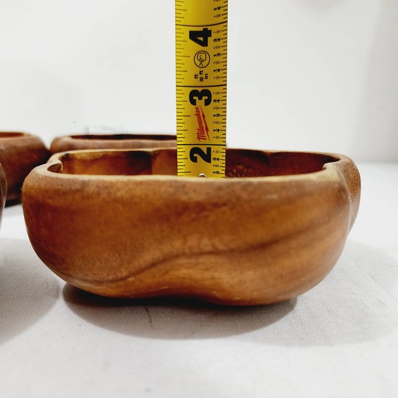 4x Dolphin Ginuwine Monkey Pod Wood Salad Serving Bowl Set Mid-Century Scalloped - Picture 14 of 14